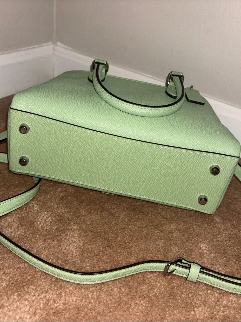 COACH Darcie Mint Green Leather Satchel with Crossbody Strap